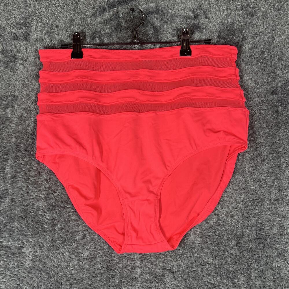 KIAVA High Waist Bikini Bottom Womens XL Pink Mesh Panel Swim Lined Stretch